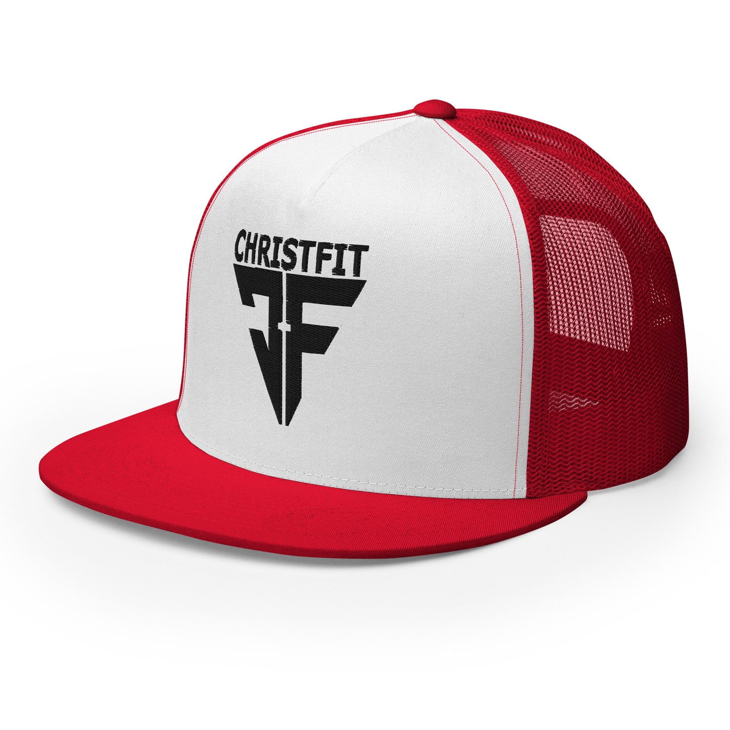 CHRISTFIT - ORIGINAL COLLECTION - BLACK on WHITE with RED BACK - Open Back Trucker Cap