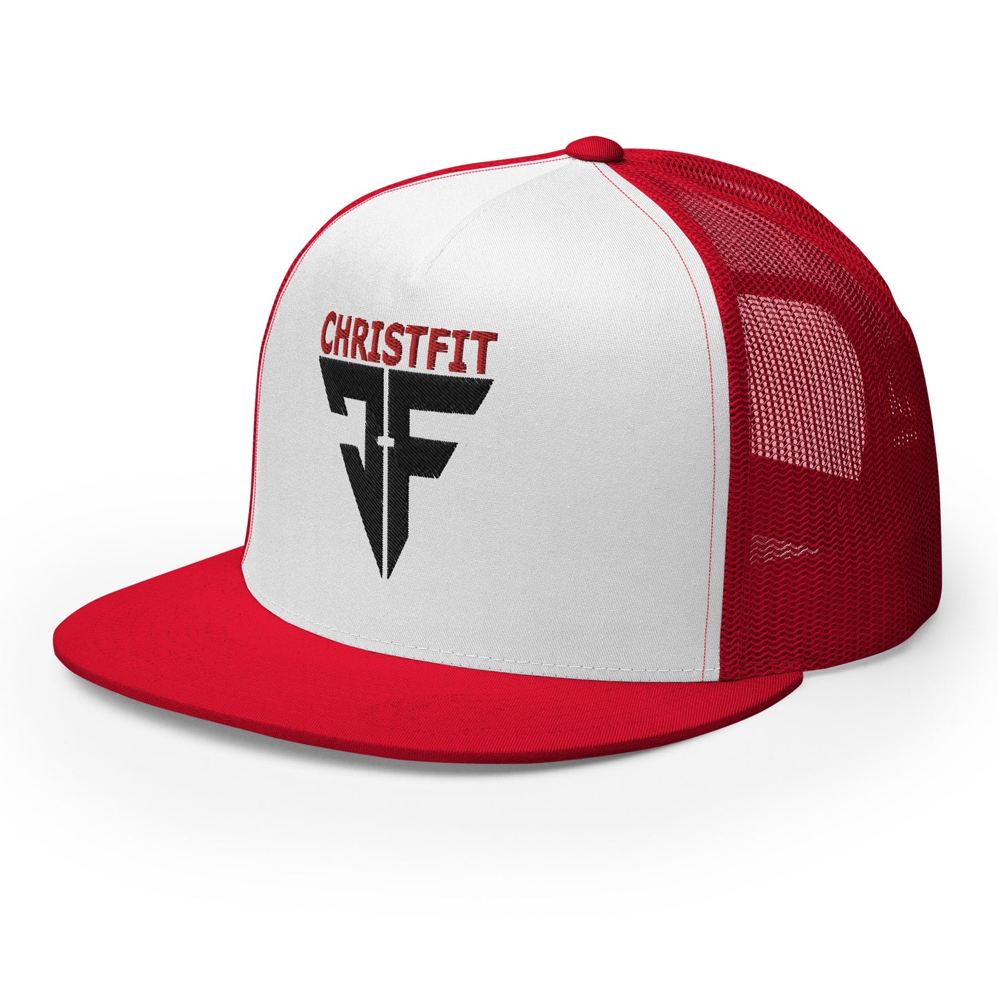 CHRISTFIT - ORIGINAL COLLECTION - RED/BLACK on WHITE with RED BACK - Open Back Trucker Cap