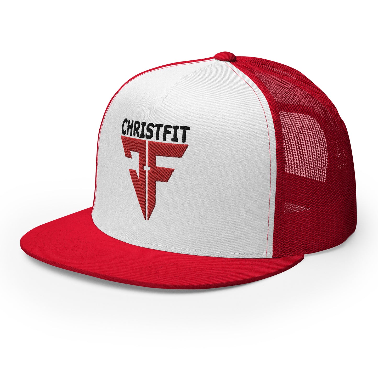 CHRISTFIT - ORIGINAL COLLECTION - BLACK?RED on WHITE with RED BACK - Open Back Trucker Cap