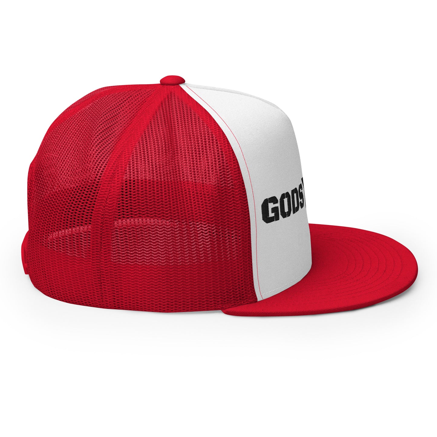 GODS ARMY - TRUE NORTH COLLECTION - Black on White on Red Back - Open Back Trucker Cap