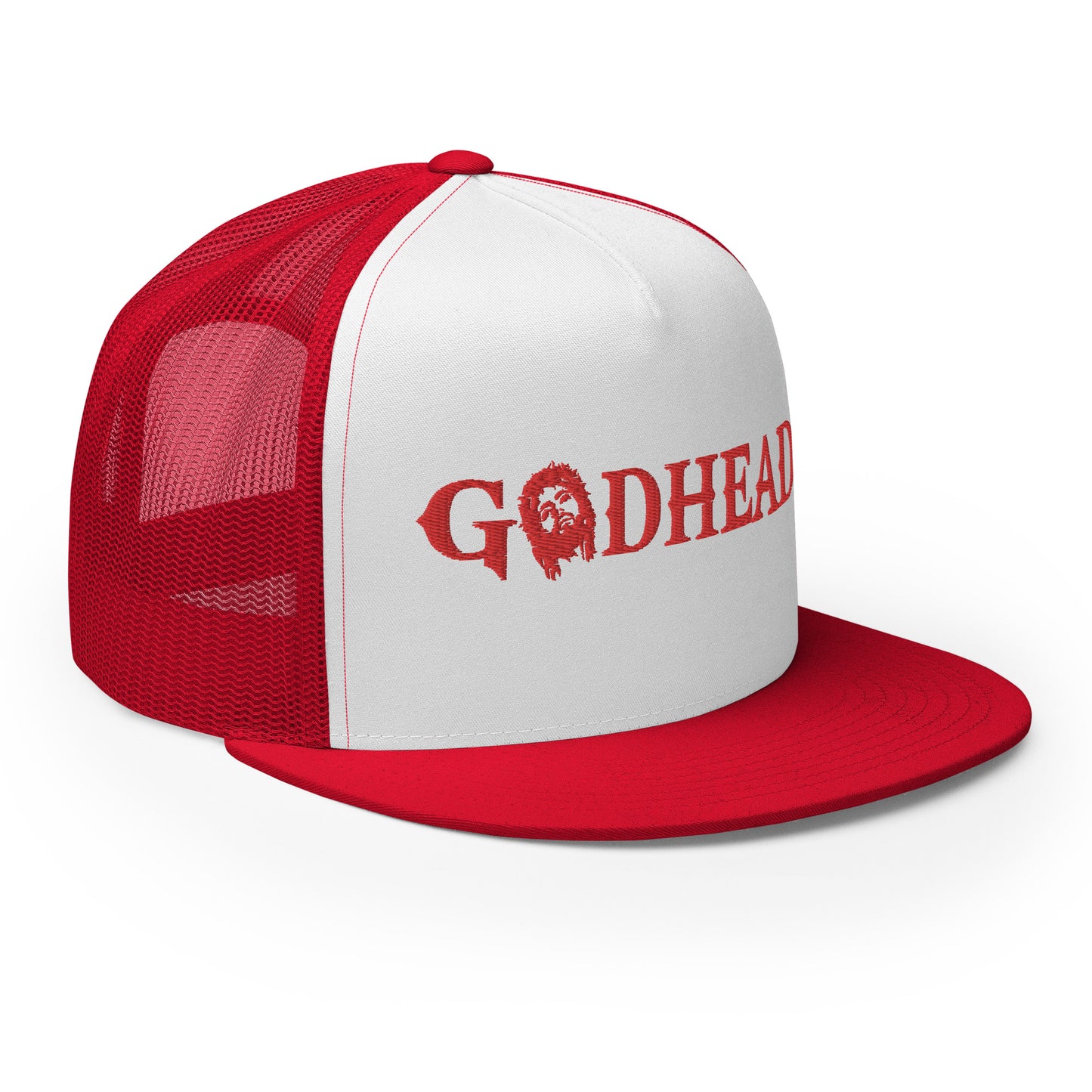 GODHEAD - CHRIST COLLECTION - BLOOD RED on WHITE on BLOOD RED Back - Open Back Trucker Cap