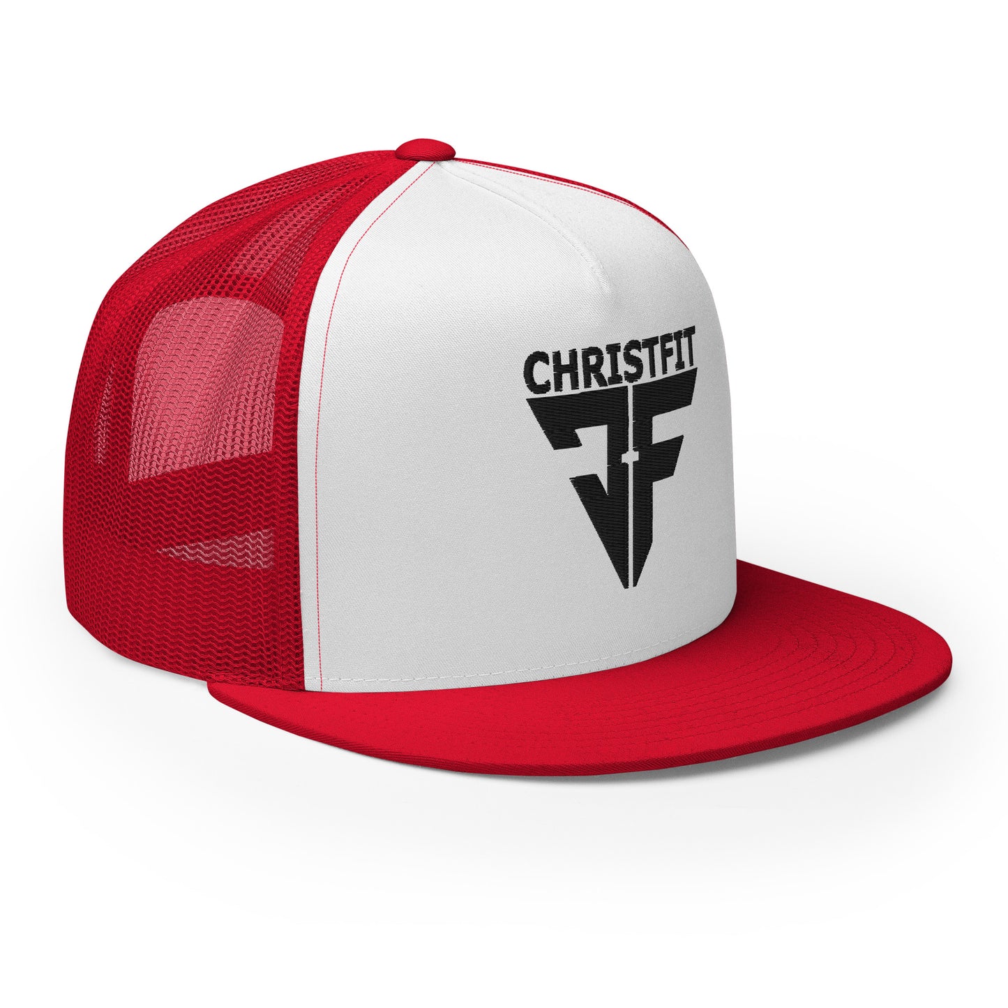 CHRISTFIT - ORIGINAL COLLECTION - BLACK on WHITE with RED BACK - Open Back Trucker Cap