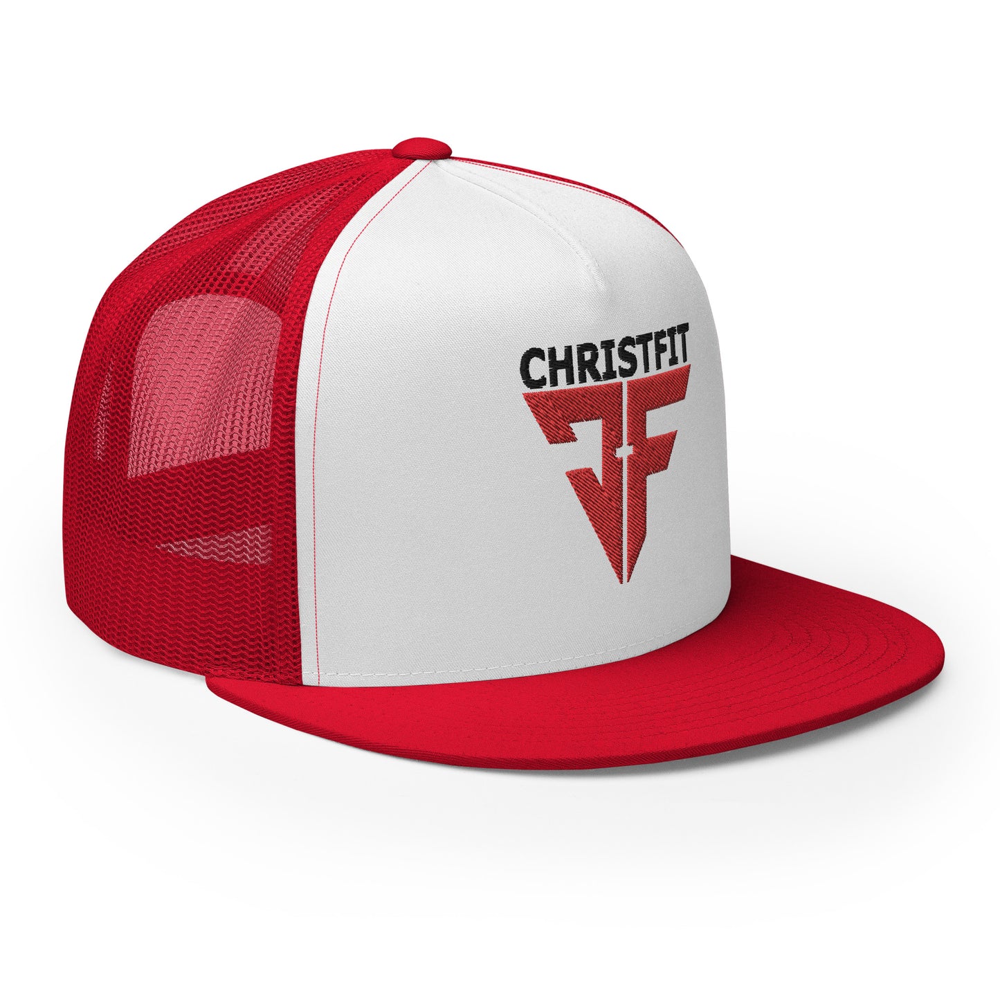 CHRISTFIT - ORIGINAL COLLECTION - BLACK?RED on WHITE with RED BACK - Open Back Trucker Cap
