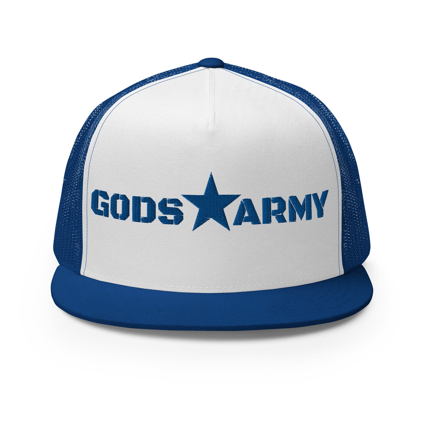 GODS ARMY - TRUE NORTH COLLECTION - Royal Blue on White on Royal Blue - Open Back Trucker Cap