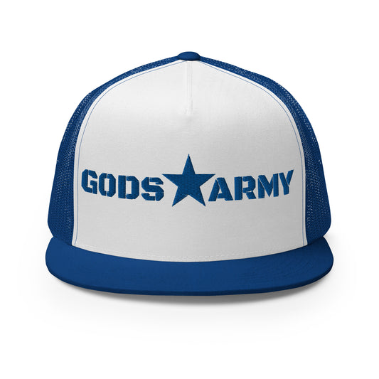 GODS ARMY - TRUE NORTH COLLECTION - Royal Blue on White on Royal Blue - Open Back Trucker Cap