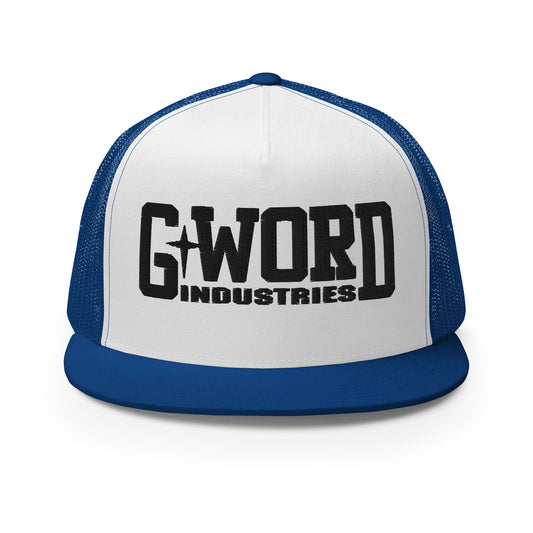 GWORD INDUSTRIES - THE LIVING TRUTH COLLECTION - Black on White on Blue Back - Open Back Trucker Cap