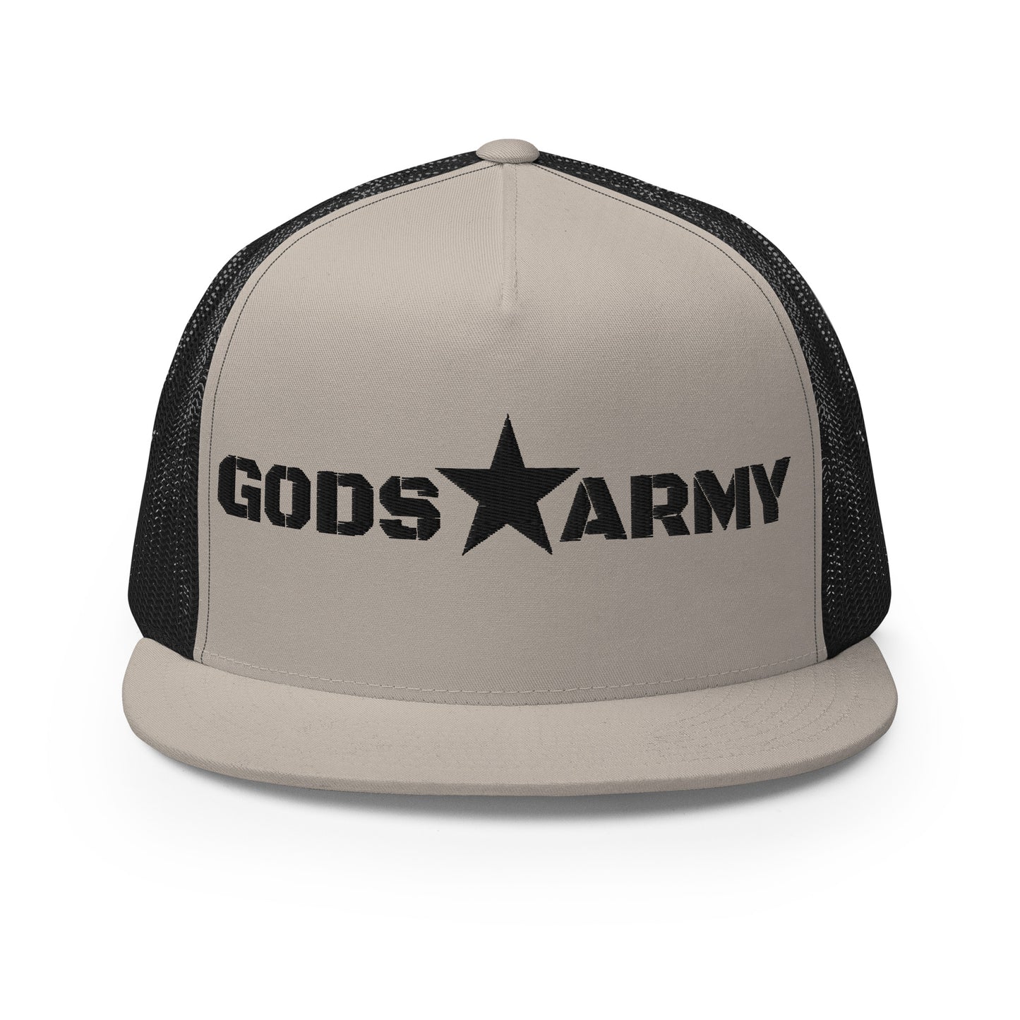 GODS ARMY - TRUE NORTH COLLECTION - Black on Silver on Black Back - Open Back Trucker Cap