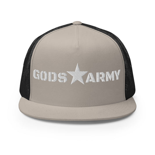 GODS ARMY - TRUE NORTH COLLECTION - White on Silver on Black Back - Open Back Trucker Cap
