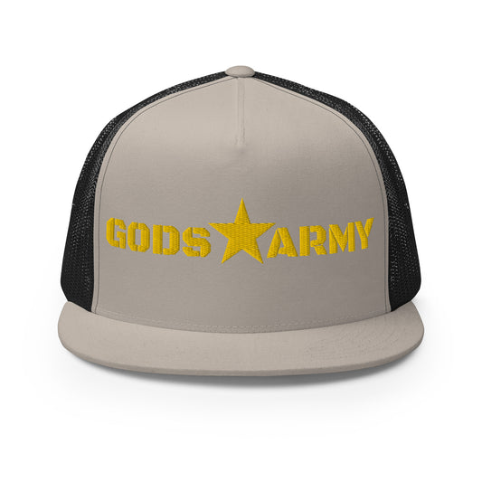 GODS ARMY - TRUE NORTH COLLECTION - Gold on Silver on Black Back - Open Back Trucker Cap