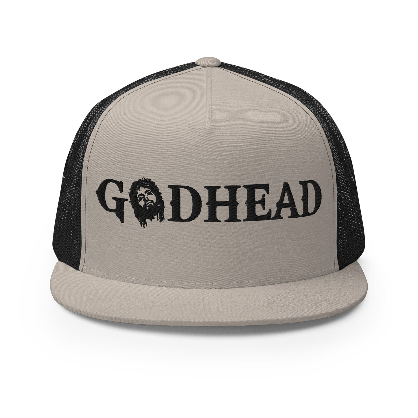 GODHEAD - CHRIST COLLECTION - BLACK on SILVER on BLACK BACK - Open Back Trucker Cap