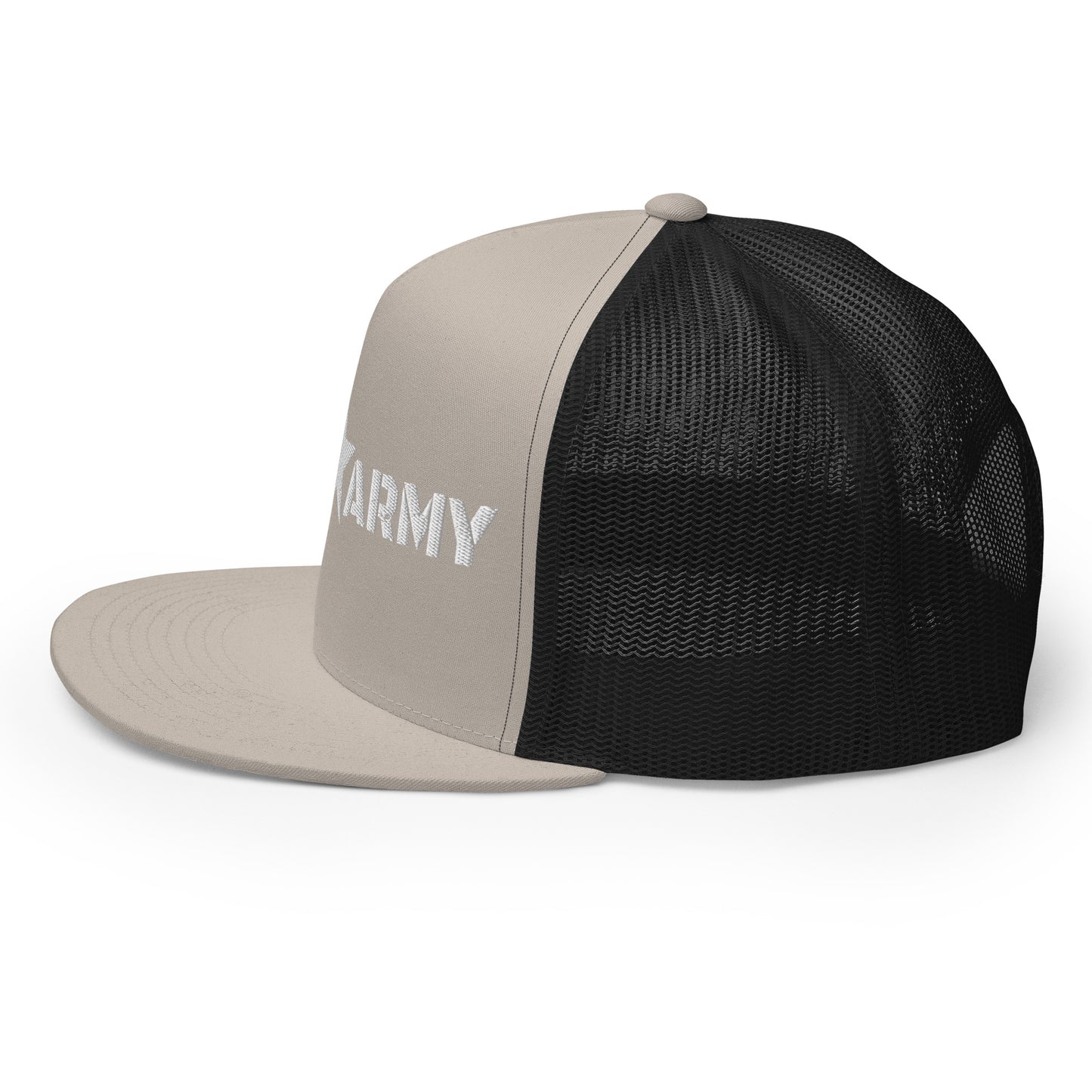 GODS ARMY - TRUE NORTH COLLECTION - White on Silver on Black Back - Open Back Trucker Cap