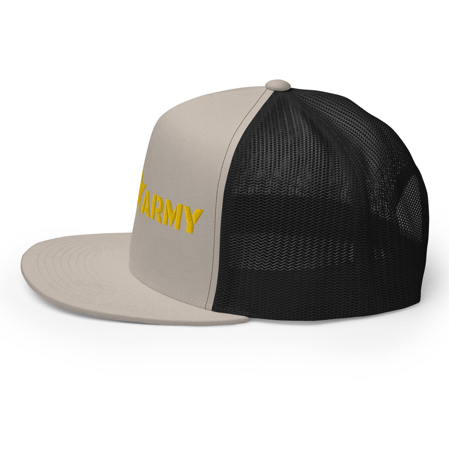 GODS ARMY - TRUE NORTH COLLECTION - Gold on Silver on Black Back - Open Back Trucker Cap