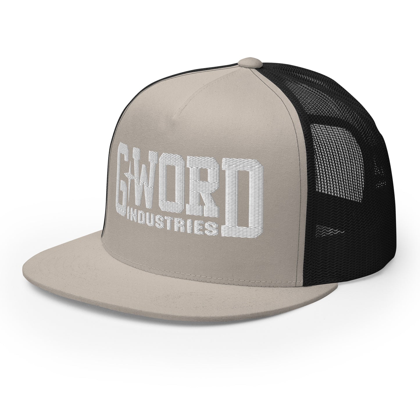 GWORD INDUSTRIES - THE LIVING TRUTH COLLECTION - White on Silver on Black Back - Open Back Trucker Cap