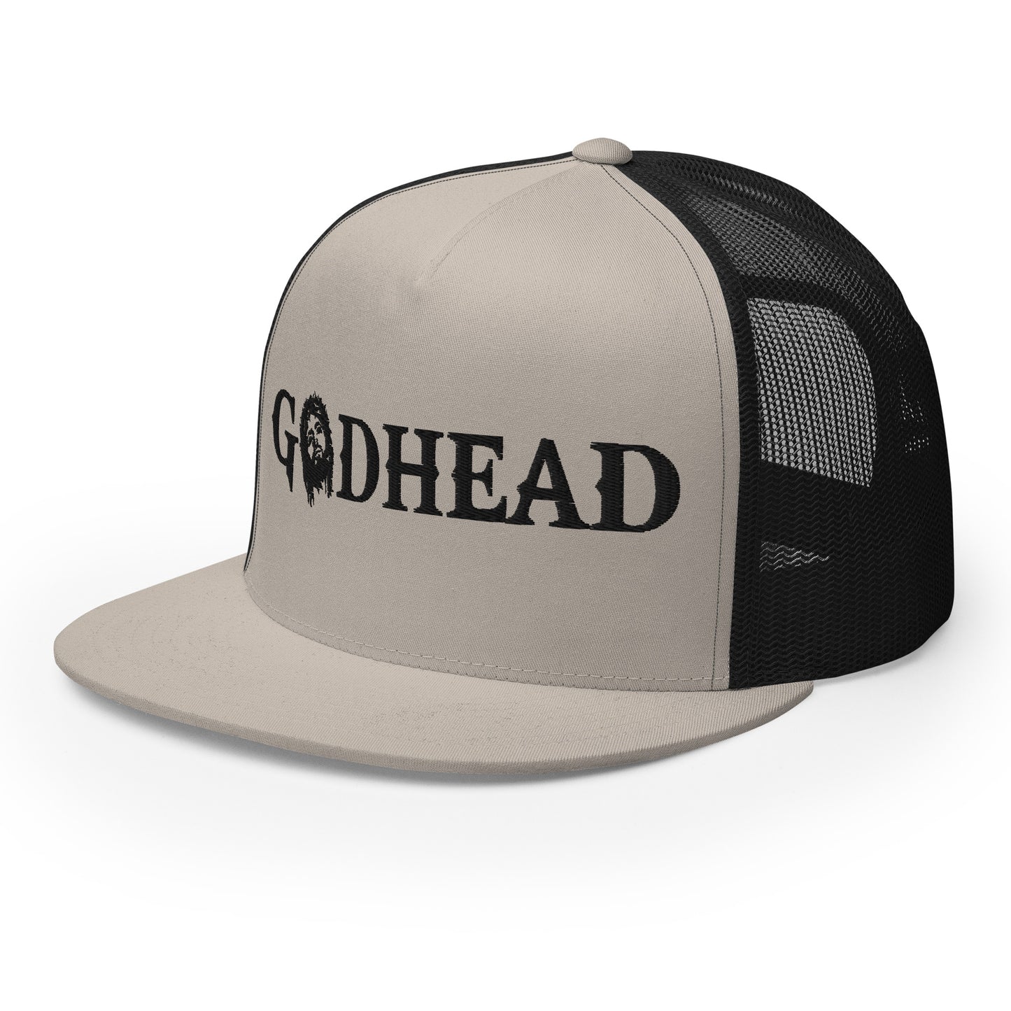 GODHEAD - CHRIST COLLECTION - BLACK on SILVER on BLACK BACK - Open Back Trucker Cap