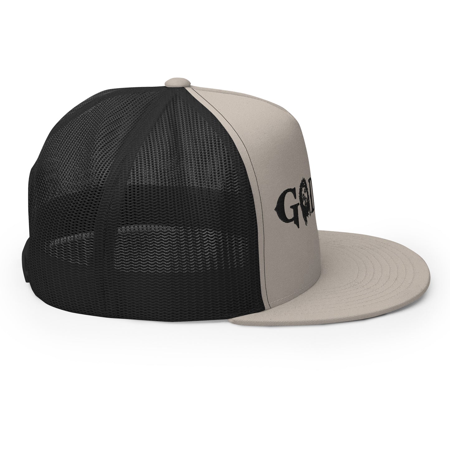 GODHEAD - CHRIST COLLECTION - BLACK on SILVER on BLACK BACK - Open Back Trucker Cap