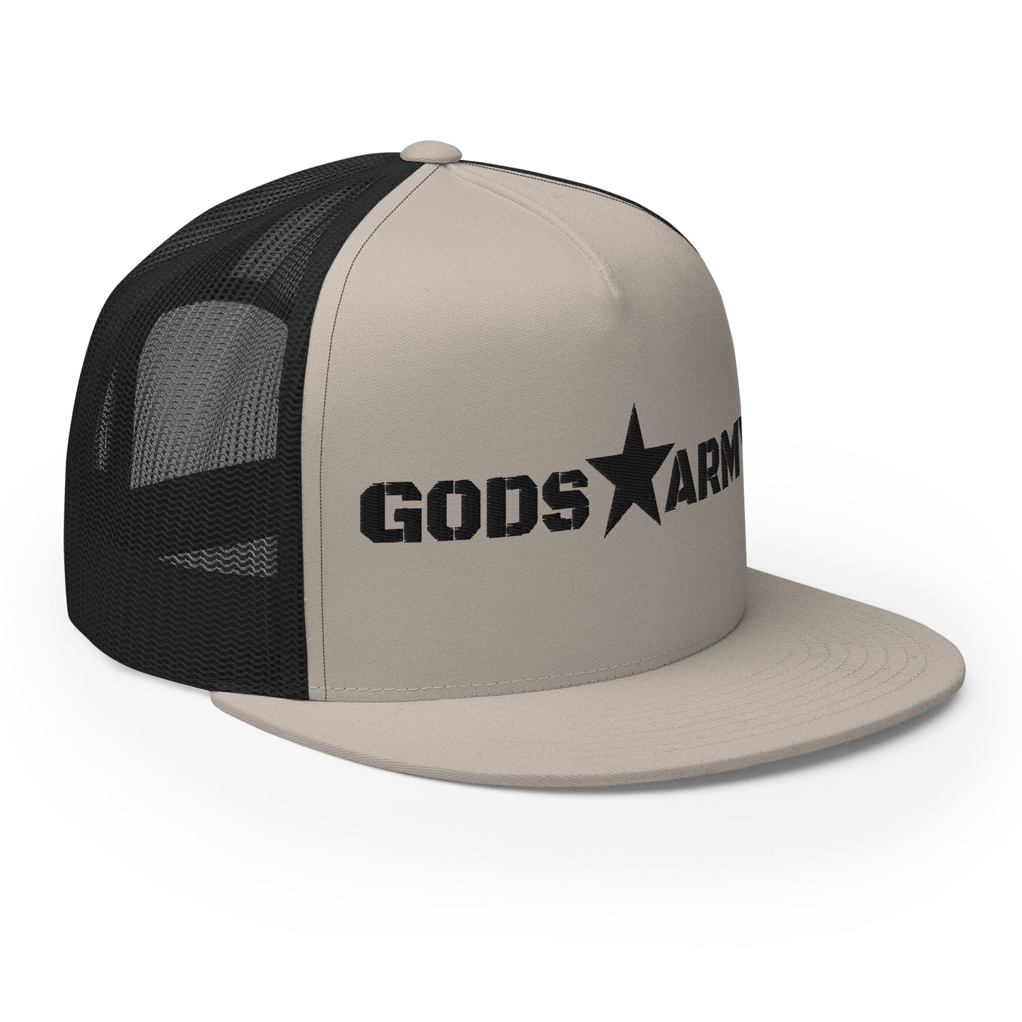GODS ARMY - TRUE NORTH COLLECTION - Black on Silver on Black Back - Open Back Trucker Cap