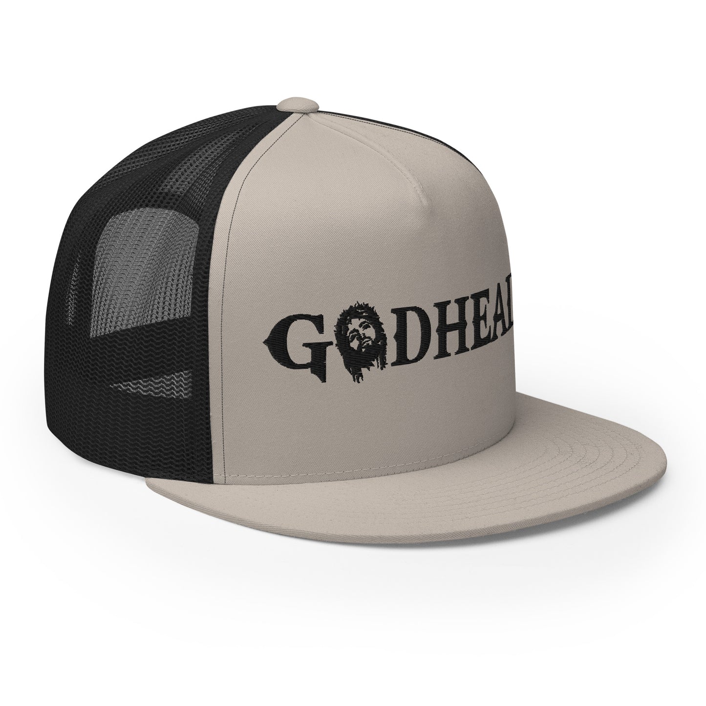 GODHEAD - CHRIST COLLECTION - BLACK on SILVER on BLACK BACK - Open Back Trucker Cap