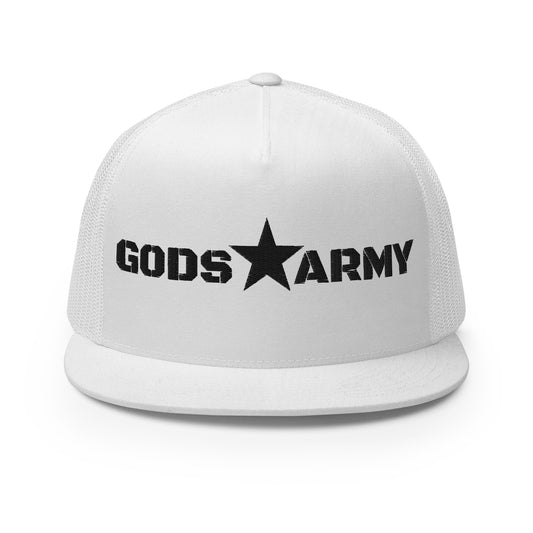 GODS ARMY - TRUE NORTH COLLECTION - Black on White on White Back - Open Back Trucker Cap