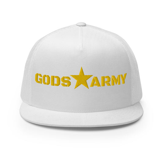 GODS ARMY - TRUE NORTH COLLECTION - Gold on White on White Back - Open Back Trucker Cap