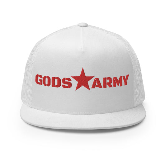 GODS ARMY - TRUE NORTH COLLECTION - Red on White on White Back - Open Back Trucker Cap
