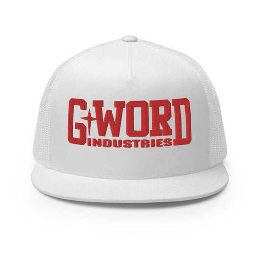GWORD INDUSTRIES - THE LIVING TRUTH COLLECTION - Red on White on White Back - Open Back Trucker Cap