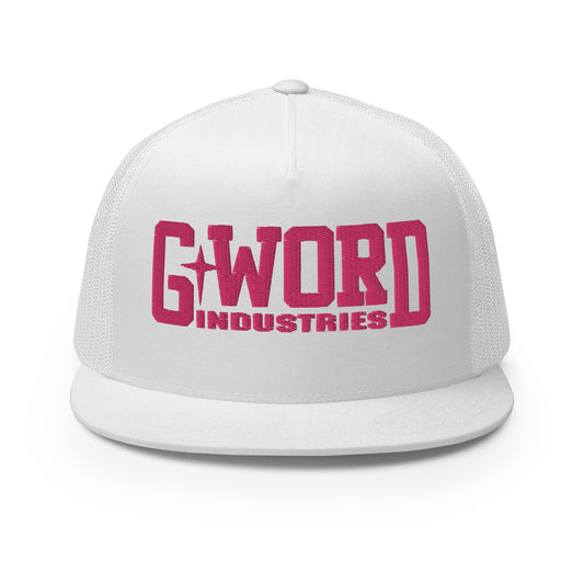 GWORD INDUSTRIES - THE LIVING TRUTH COLLECTION - Pink on White on White Back - Open Back Trucker Cap