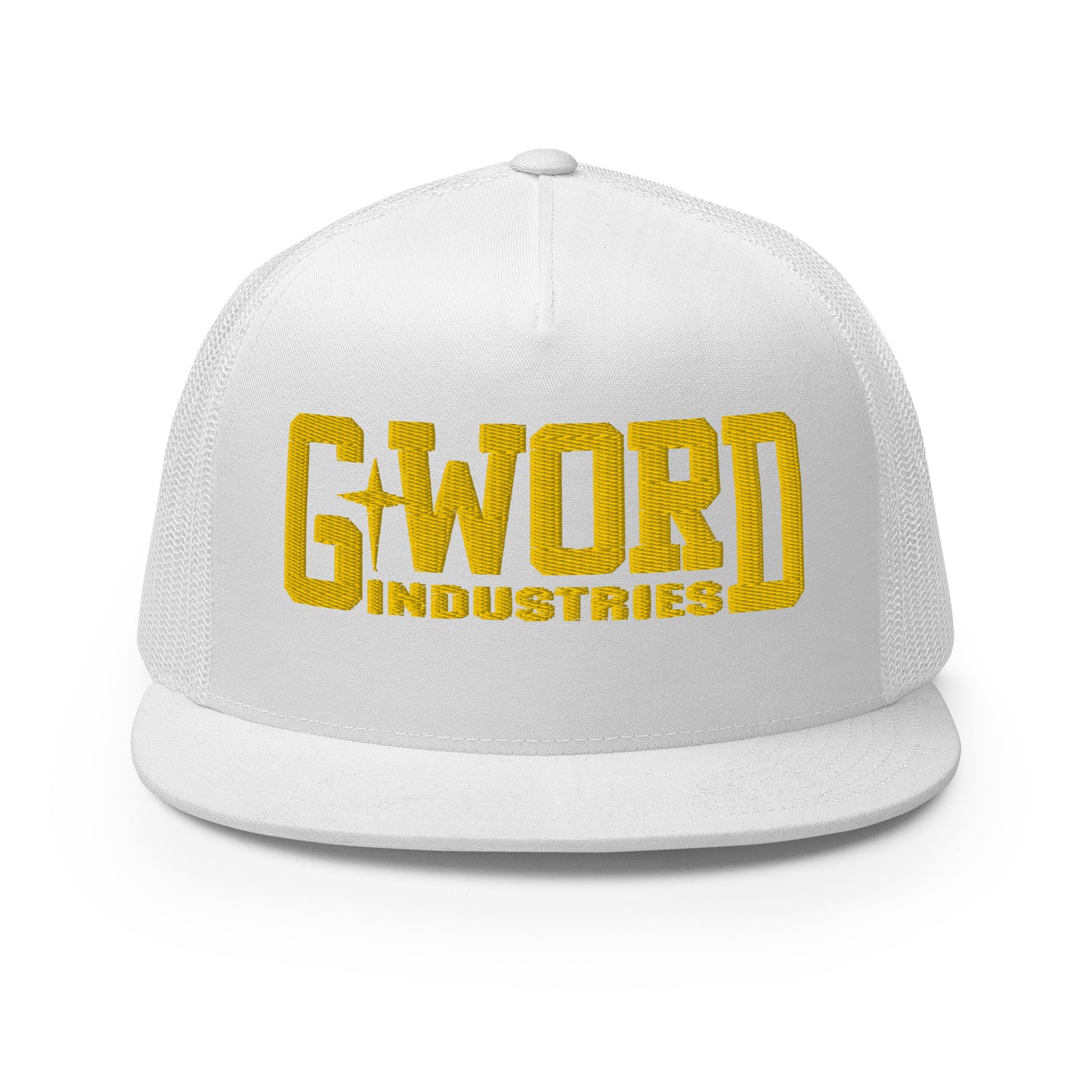 GWORD INDUSTRIES - THE LIVING TRUTH COLLECTION - Gold on White on White Back - Open Back Trucker Cap