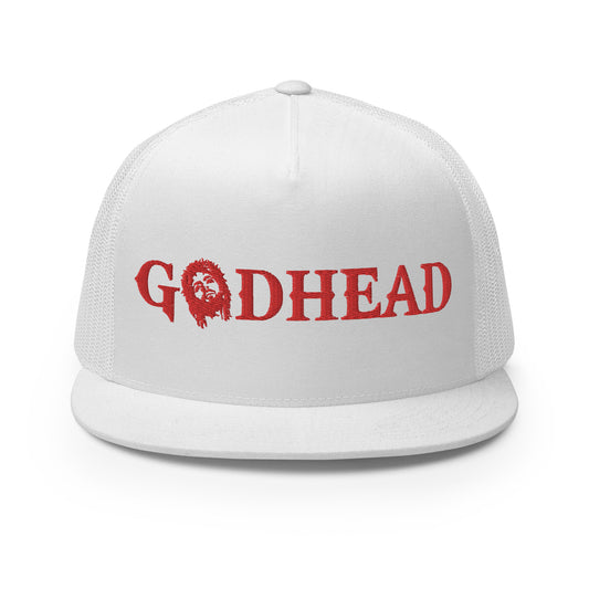 GODHEAD - CHRIST COLLECTION - BLOOD RED on WHITE - Open Back Trucker Cap