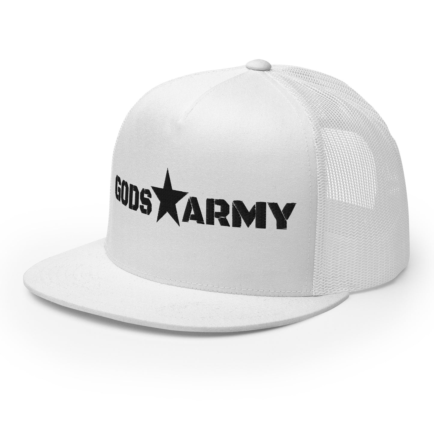 GODS ARMY - TRUE NORTH COLLECTION - Black on White on White Back - Open Back Trucker Cap