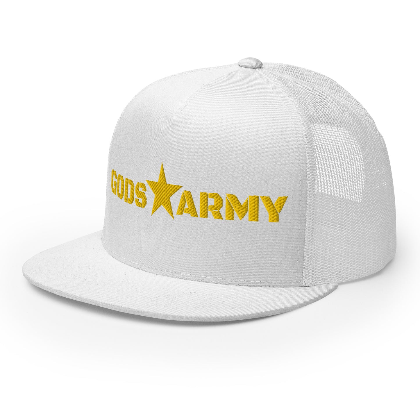 GODS ARMY - TRUE NORTH COLLECTION - Gold on White on White Back - Open Back Trucker Cap