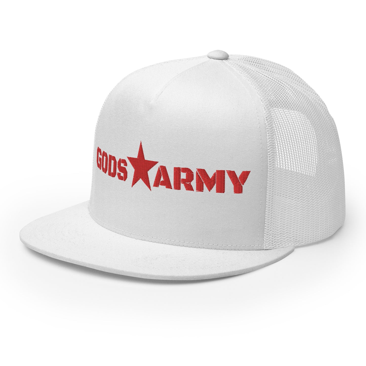 GODS ARMY - TRUE NORTH COLLECTION - Red on White on White Back - Open Back Trucker Cap