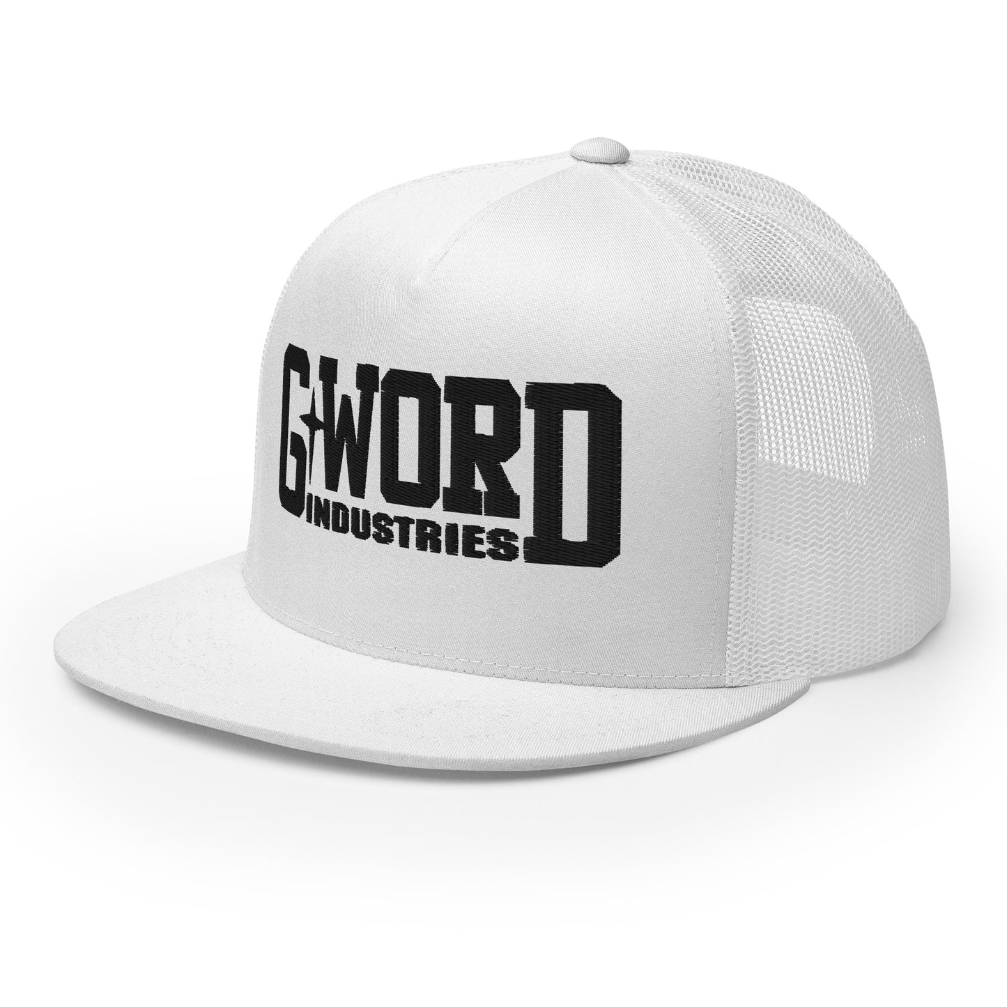 GWORD INDUSTRIES - THE LIVING TRUTH COLLECTION - Black on White on White Back - Open Back Trucker Cap