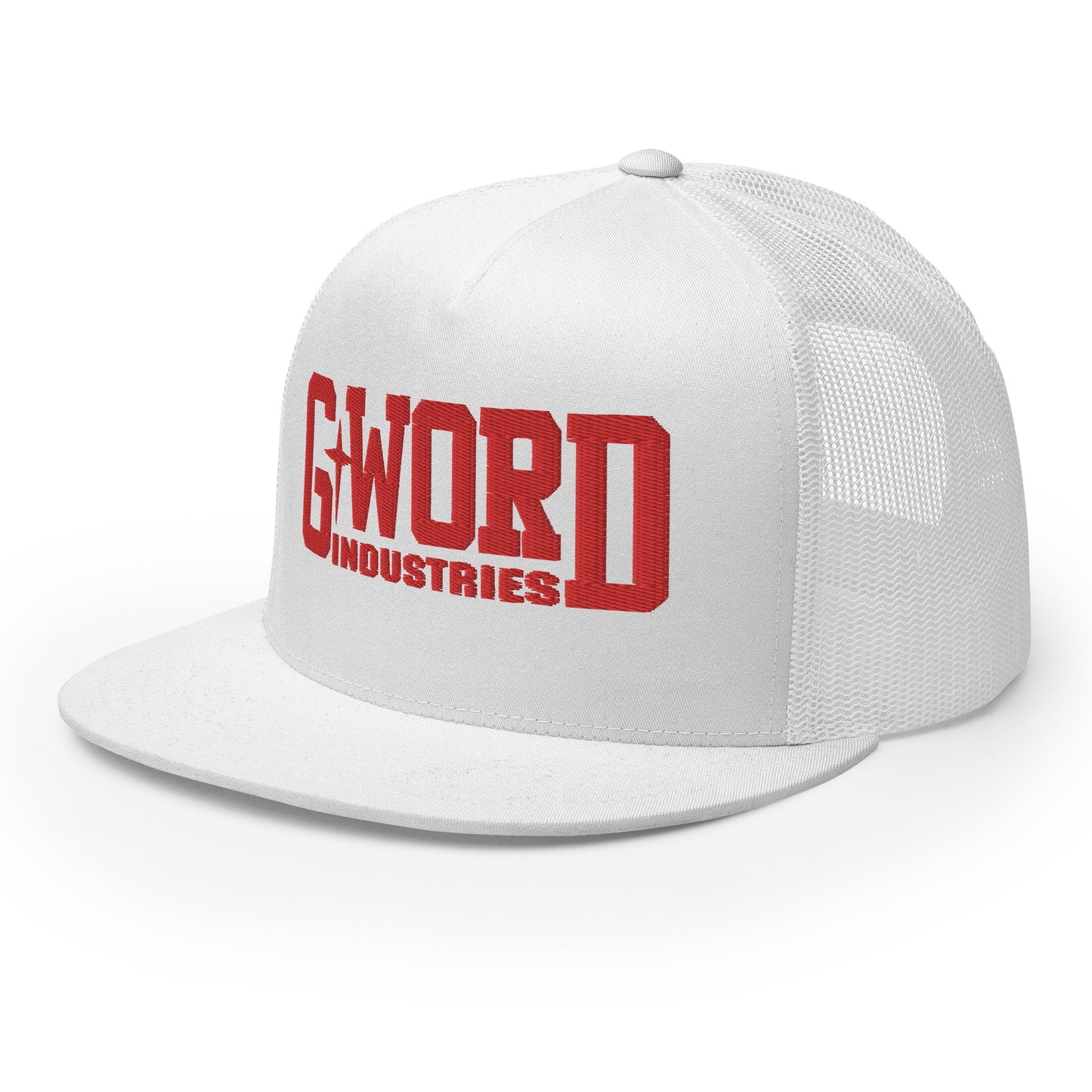 GWORD INDUSTRIES - THE LIVING TRUTH COLLECTION - Red on White on White Back - Open Back Trucker Cap