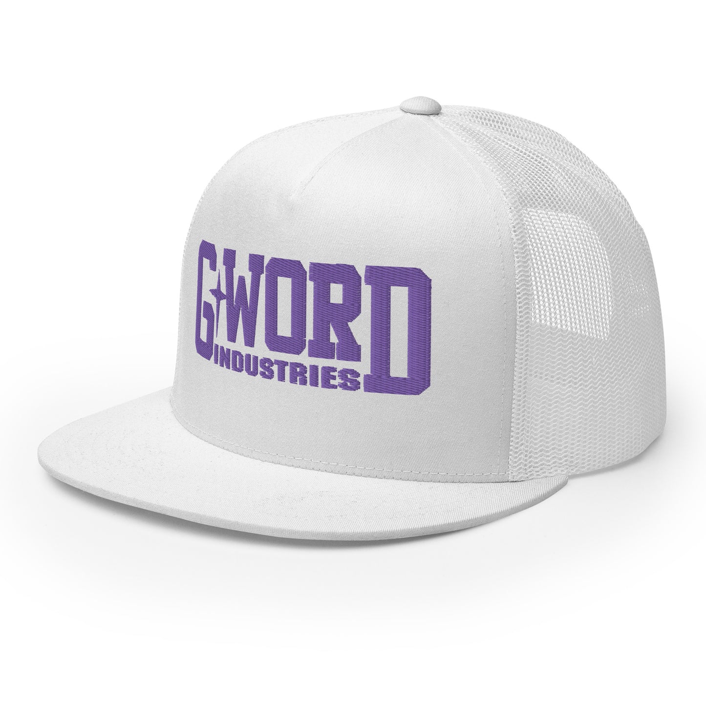 GWORD INDUSTRIES - THE LIVING TRUTH COLLECTION - Purple on White on White Back - Open Back Trucker Cap