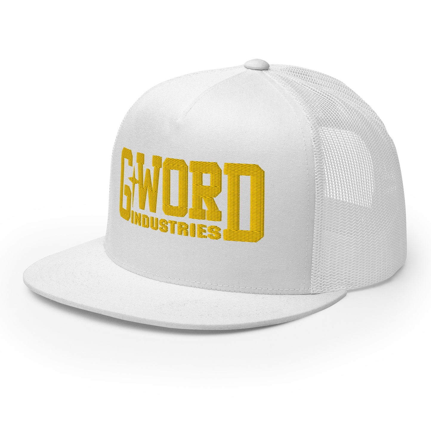 GWORD INDUSTRIES - THE LIVING TRUTH COLLECTION - Gold on White on White Back - Open Back Trucker Cap