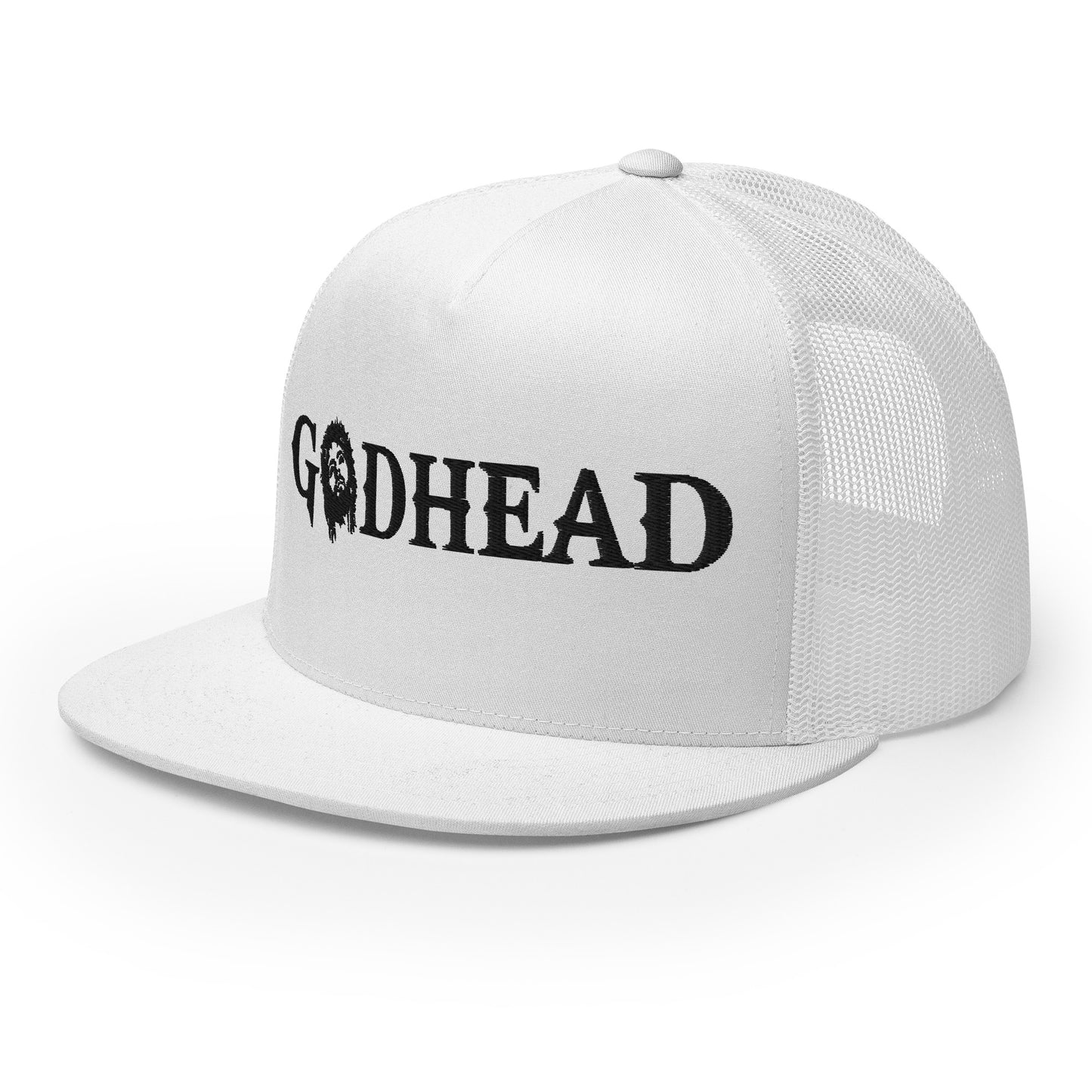 GODHEAD - CHRIST COLLECTION - BLACK on WHITE - Open Back Trucker Cap