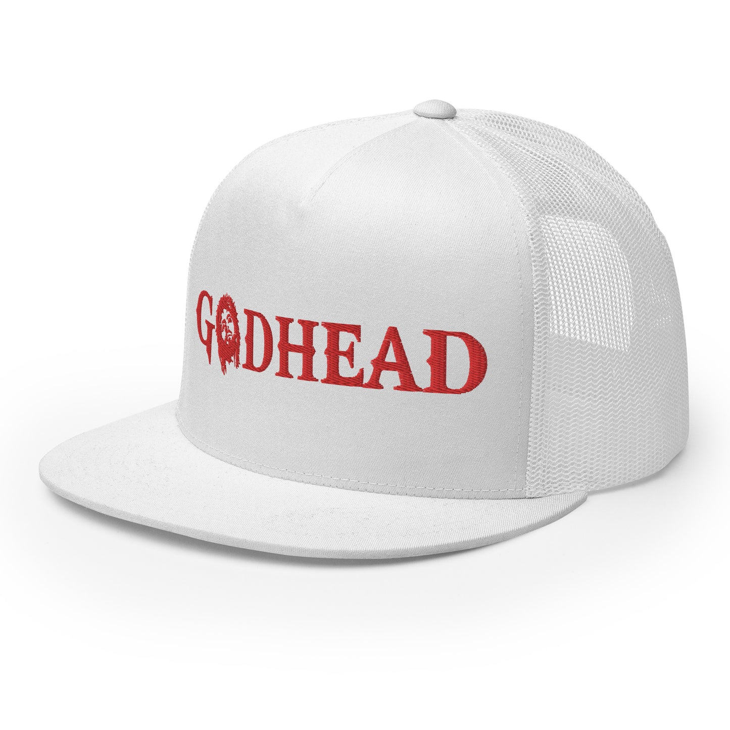 GODHEAD - CHRIST COLLECTION - BLOOD RED on WHITE - Open Back Trucker Cap