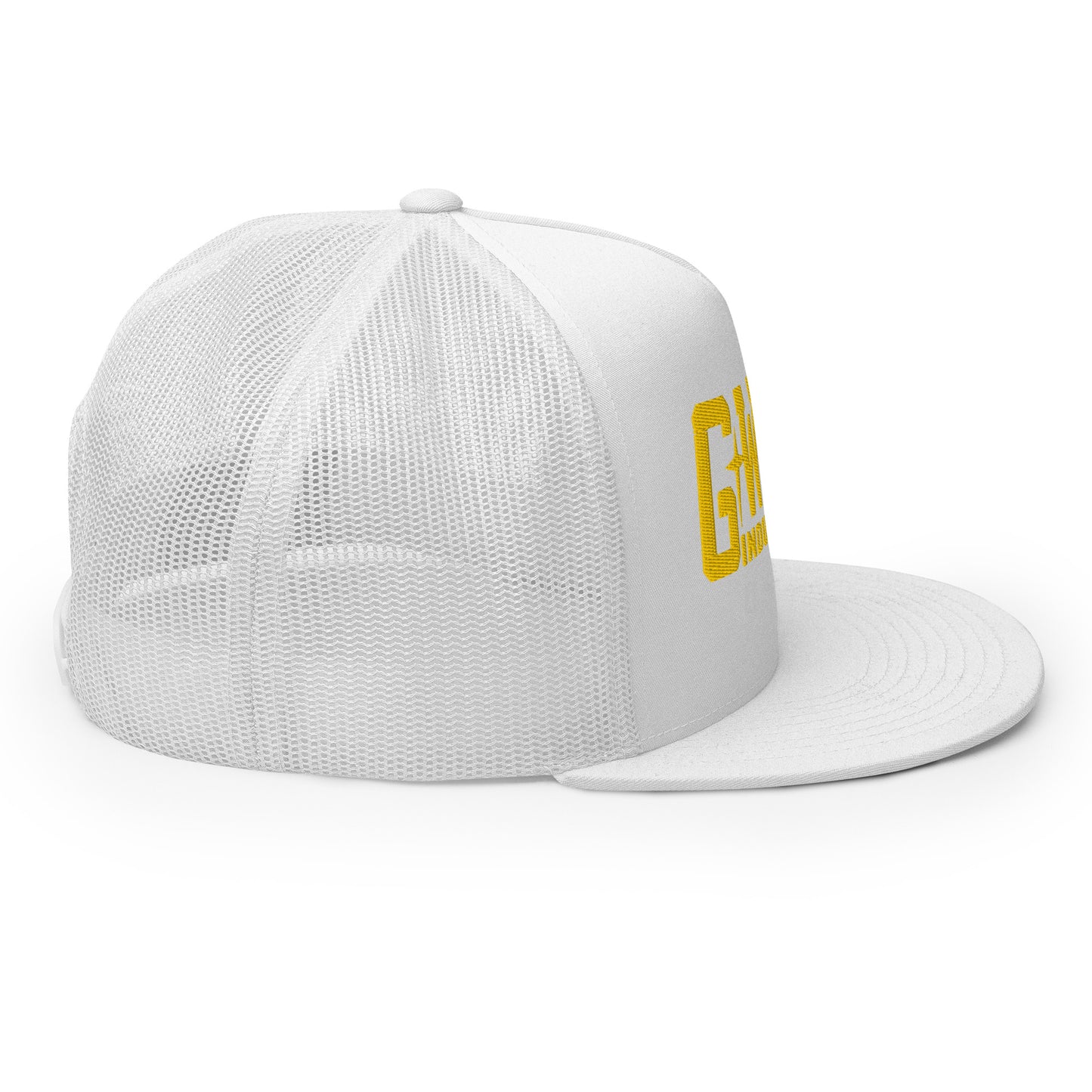 GWORD INDUSTRIES - THE LIVING TRUTH COLLECTION - Gold on White on White Back - Open Back Trucker Cap