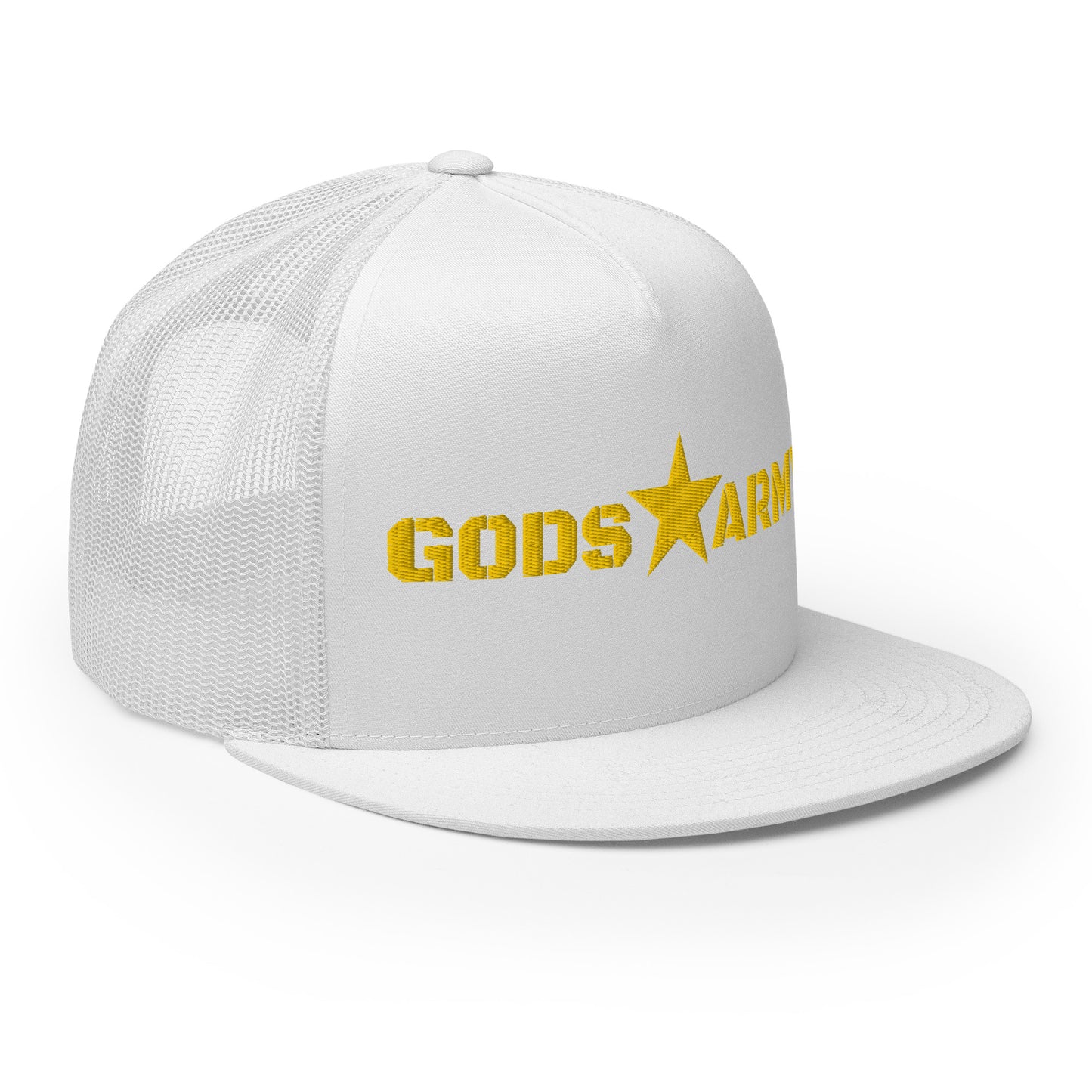 GODS ARMY - TRUE NORTH COLLECTION - Gold on White on White Back - Open Back Trucker Cap