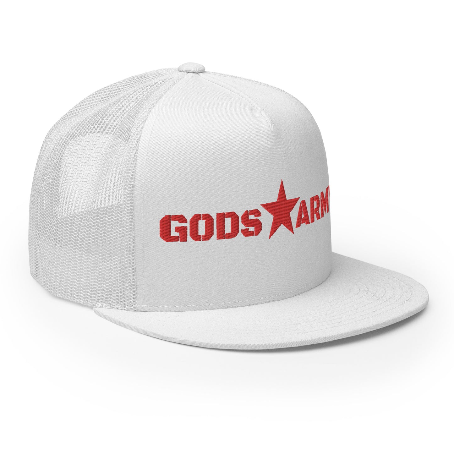 GODS ARMY - TRUE NORTH COLLECTION - Red on White on White Back - Open Back Trucker Cap