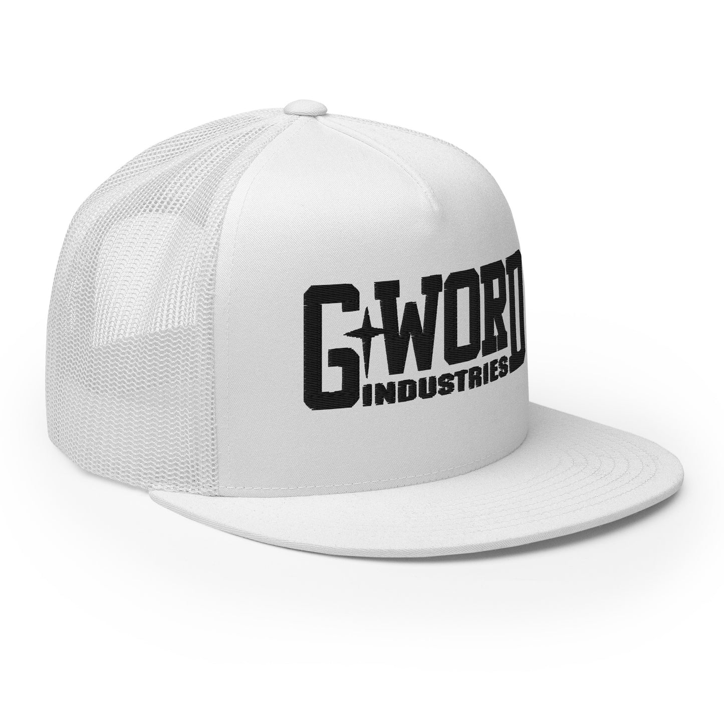 GWORD INDUSTRIES - THE LIVING TRUTH COLLECTION - Black on White on White Back - Open Back Trucker Cap