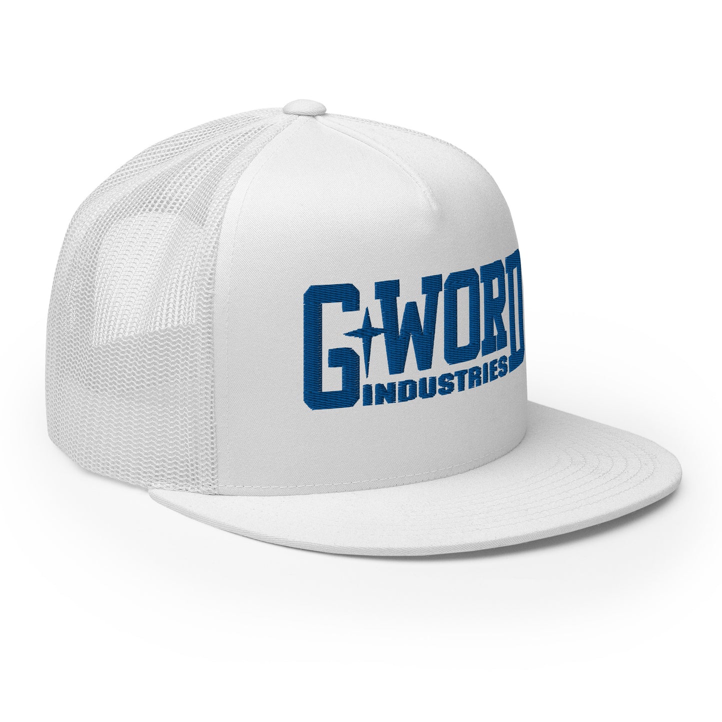 GWORD INDUSTRIES - THE LIVING TRUTH COLLECTION - Blue on White on White Back - Open Back Trucker Cap