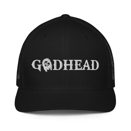 GODHEAD - CHRIST COLLECTION - WHITE on BLACK with BLACK BACK - Closed Back Trucker Cap