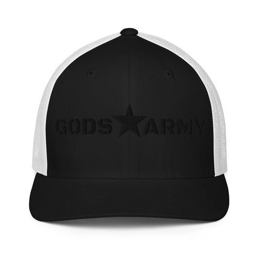 GODS ARMY - TRUE NORTH COLLECTION - Black on Black with White Back - Closed-back trucker cap