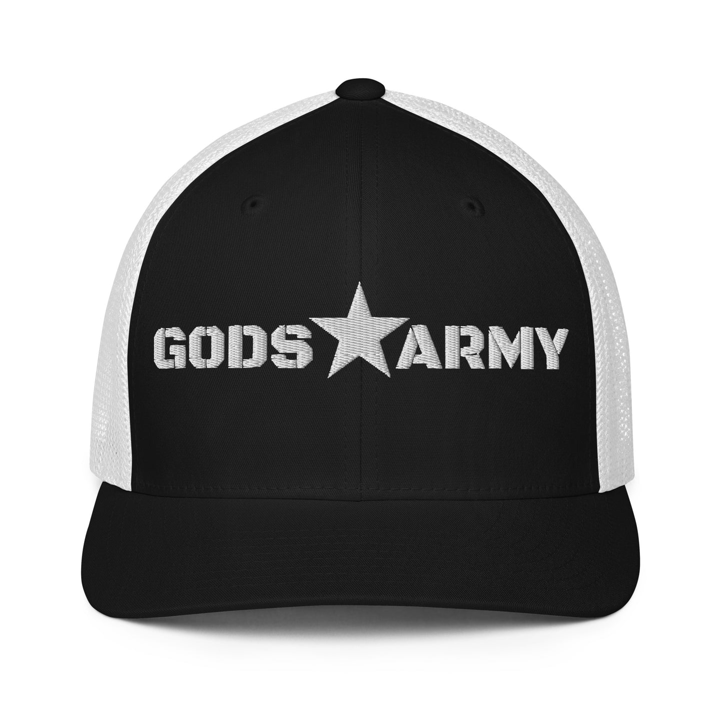 GODS ARMY - TRUE NORTH COLLECTION - White on Black with White Back - Closed-back trucker cap