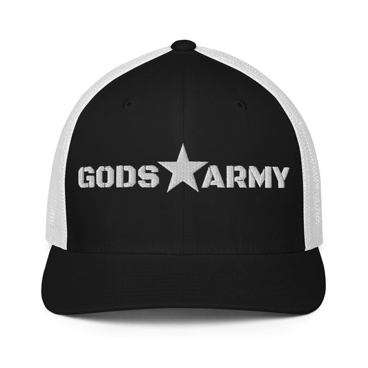 GODS ARMY - TRUE NORTH COLLECTION - White on Black with White Back - Closed-back trucker cap