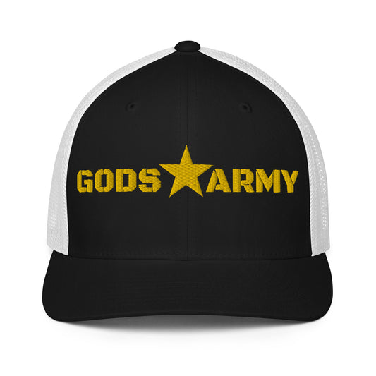 GODS ARMY - TRUE NORTH COLLECTION - Gold on Black with White Back - Closed-back trucker cap