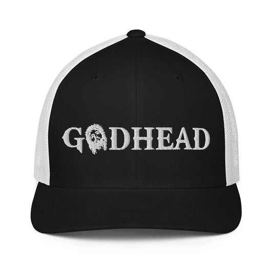 GODHEAD - CHRIST COLLECTION - WHITE on BLACK with WHITE BACK - Closed-back trucker cap