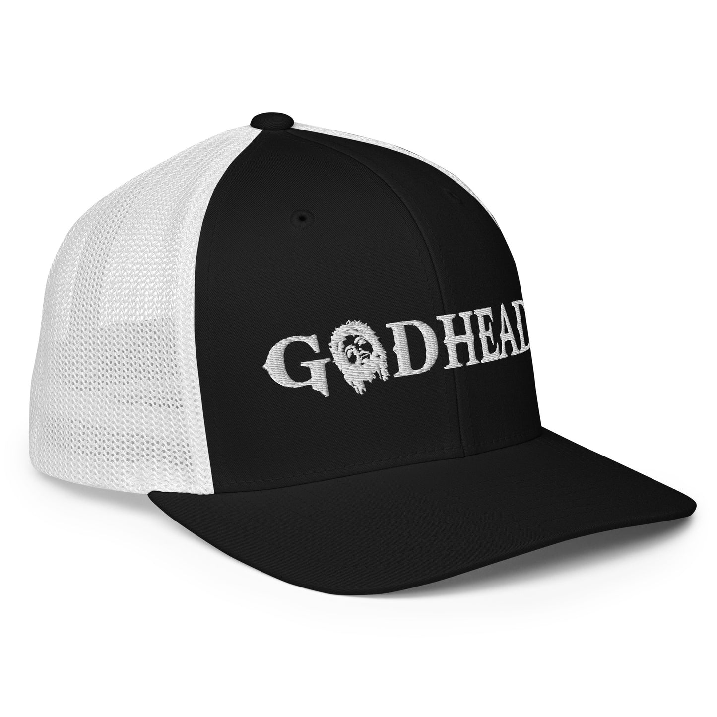 GODHEAD - CHRIST COLLECTION - WHITE on BLACK with WHITE BACK - Closed-back trucker cap