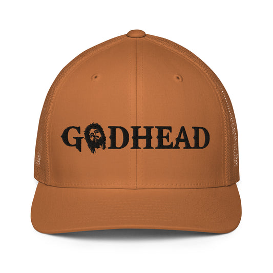 GODHEAD - CHRIST COLLECTION - BLACK on CARAMEL - Closed Back Trucker Cap